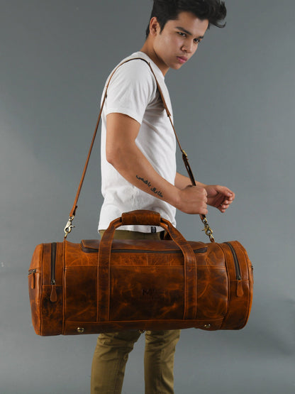 Classy Leather Bags Leather Gym Travel Bag, Round - AVBL MRKT (4)