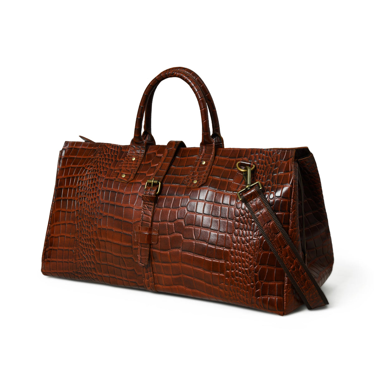 Classy Leather Bags LuxeHide Brown Croco Pattern Duffle - AVBL MRKT (1)