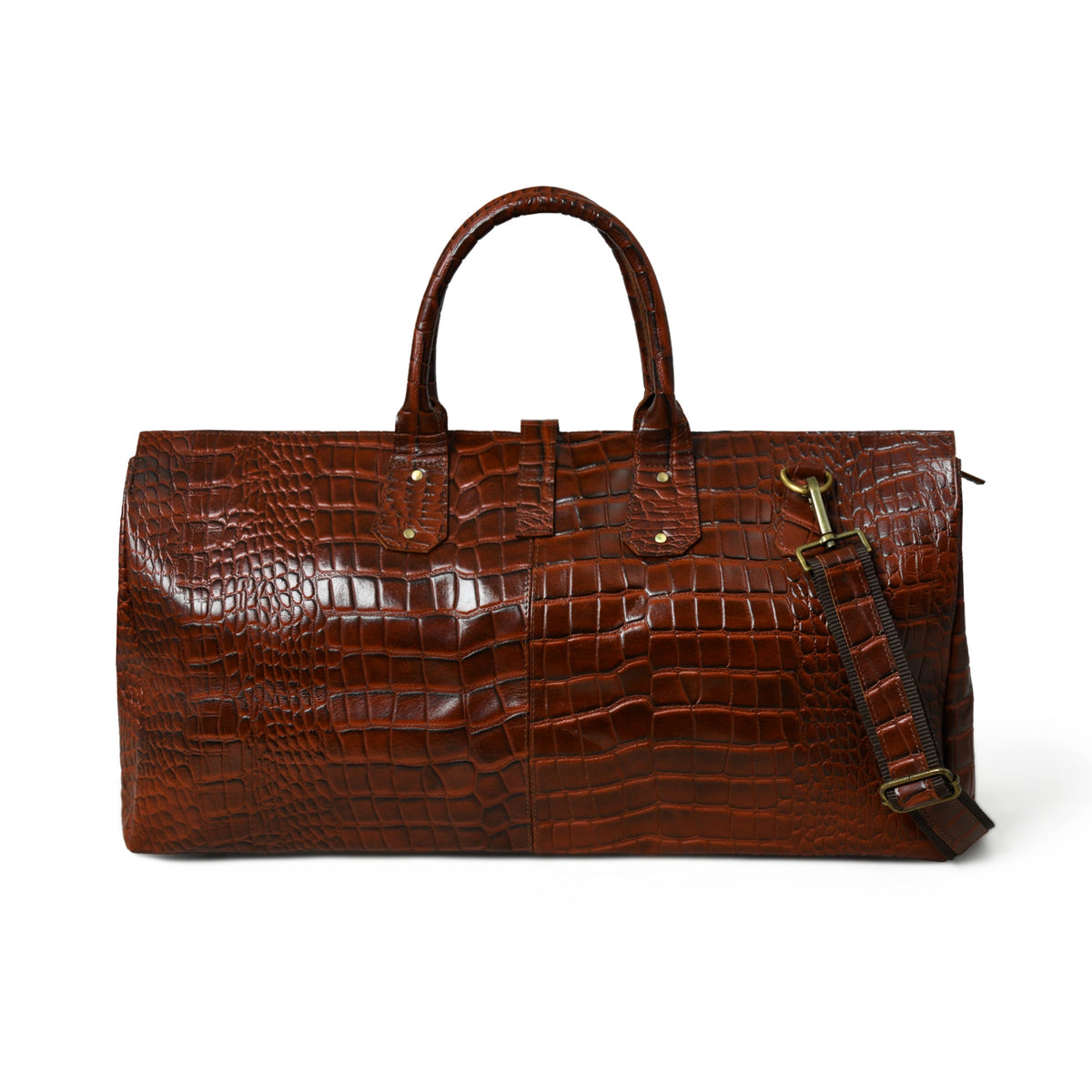 Classy Leather Bags LuxeHide Brown Croco Pattern Duffle - AVBL MRKT (2)