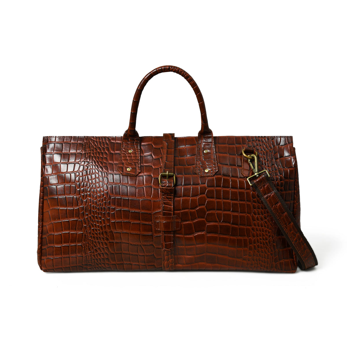 Classy Leather Bags LuxeHide Brown Croco Pattern Duffle - AVBL MRKT (4)