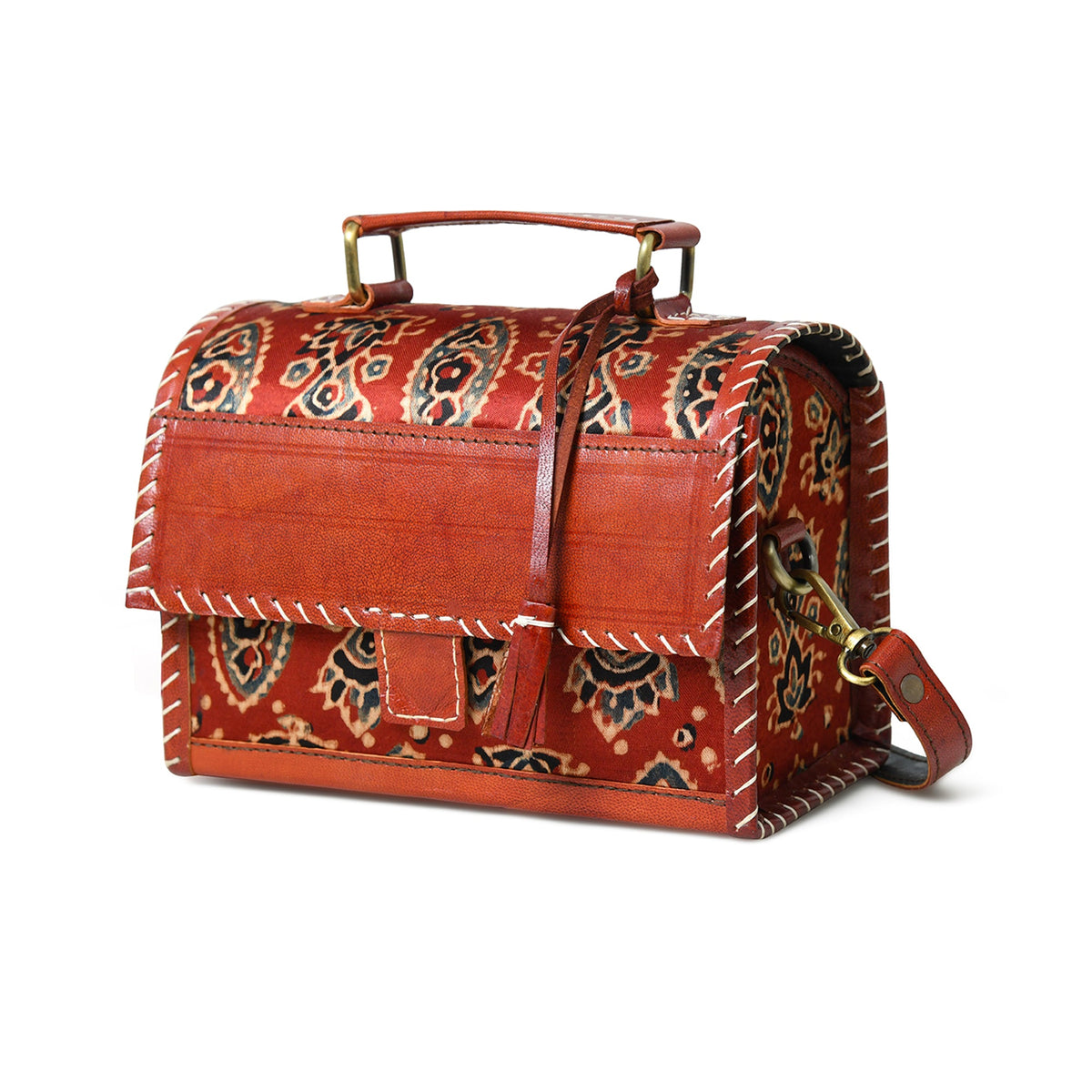 Classy Leather Bags Maroon Mystique Ajrakh Satchel Purse - AVBL MRKT (1)