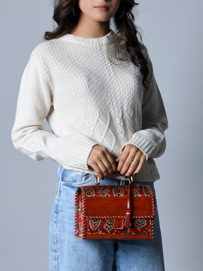 Classy Leather Bags Maroon Mystique Ajrakh Satchel Purse - AVBL MRKT (2)