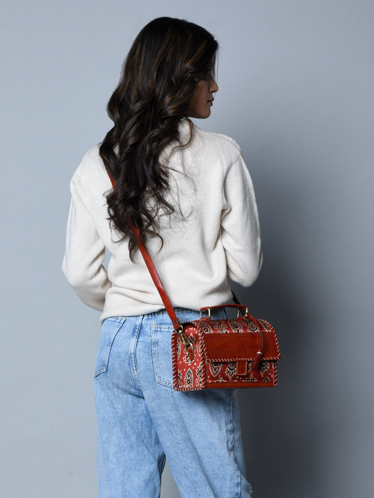Classy Leather Bags Maroon Mystique Ajrakh Satchel Purse - AVBL MRKT (3)