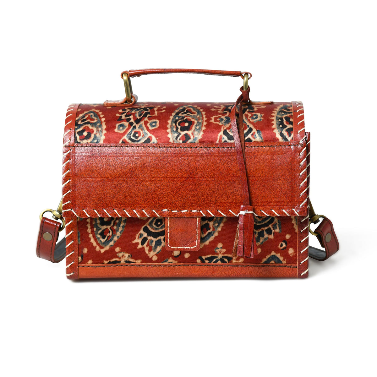 Classy Leather Bags Maroon Mystique Ajrakh Satchel Purse - AVBL MRKT (6)