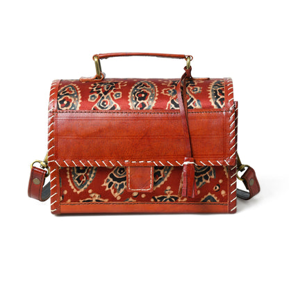 Classy Leather Bags Maroon Mystique Ajrakh Satchel Purse - AVBL MRKT (6)