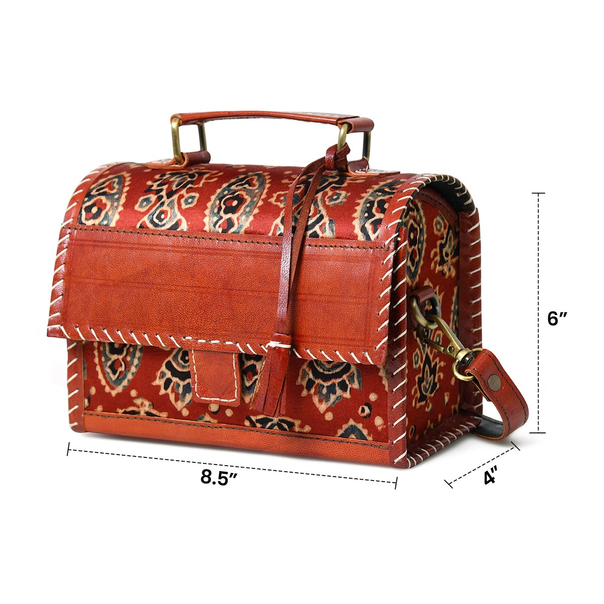 Classy Leather Bags Maroon Mystique Ajrakh Satchel Purse - AVBL MRKT (9)