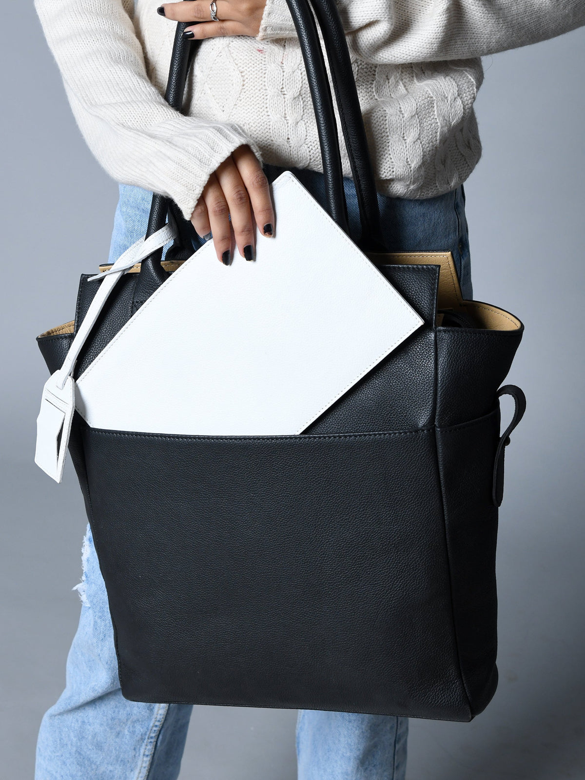 Classy Leather Bags Midnight Elegance Noir Shopper Tote - AVBL MRKT (2)
