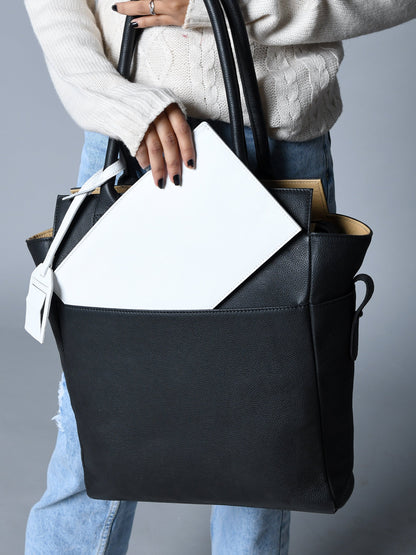 Classy Leather Bags Midnight Elegance Noir Shopper Tote - AVBL MRKT (2)