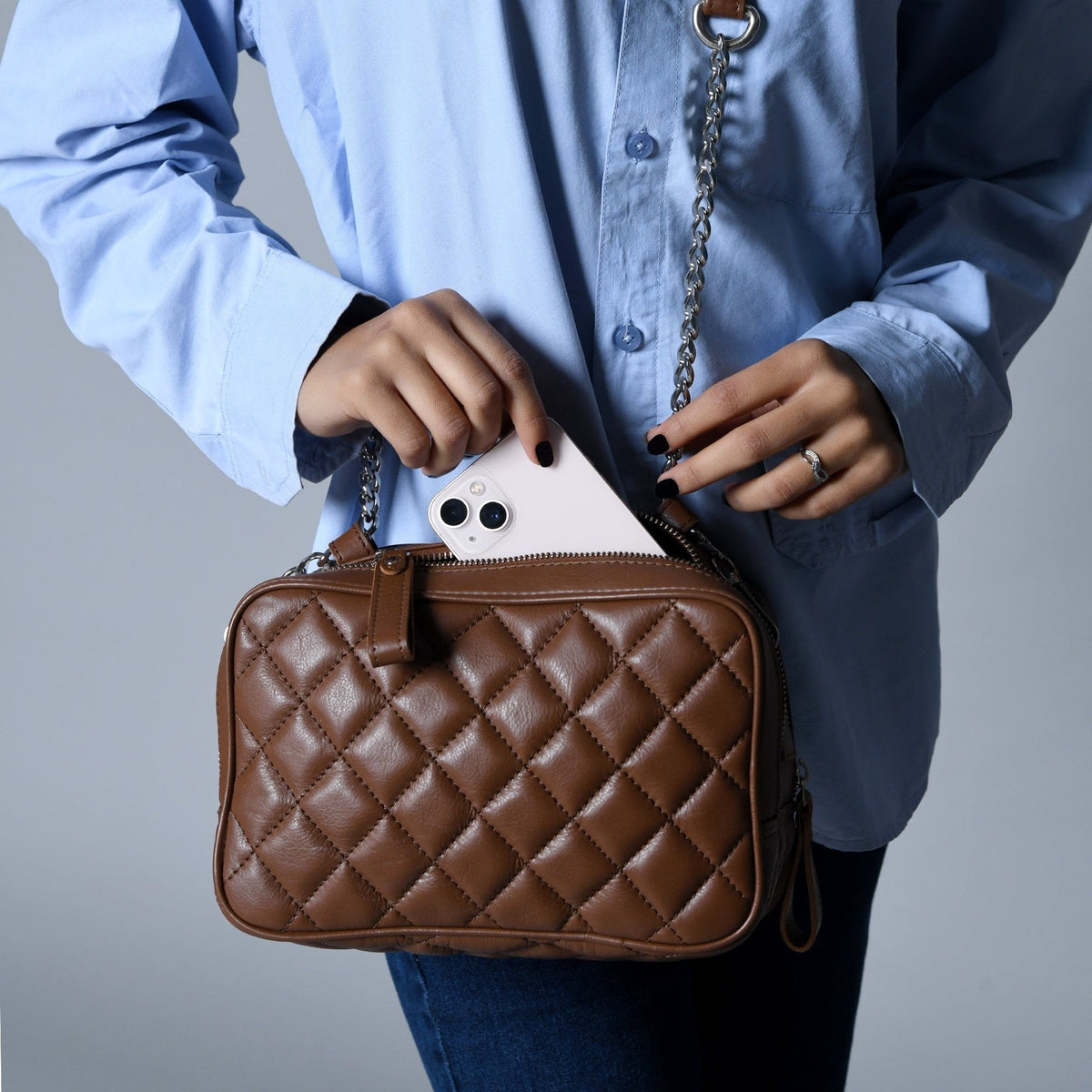Classy Leather Bags Mini Quilted Crossbody Bag, Rich Brown - AVBL MRKT (2)