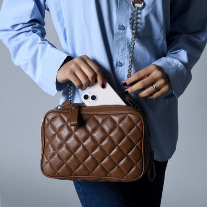 Classy Leather Bags Mini Quilted Crossbody Bag, Rich Brown - AVBL MRKT (2)