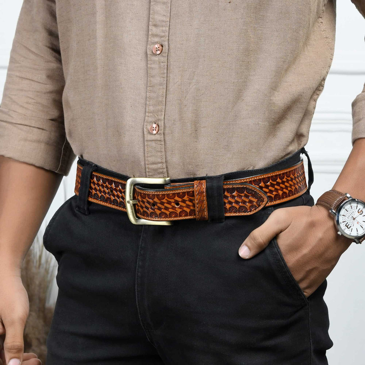 Classy Leather Bags Modern Western Leather Belt - AVBL MRKT (2)