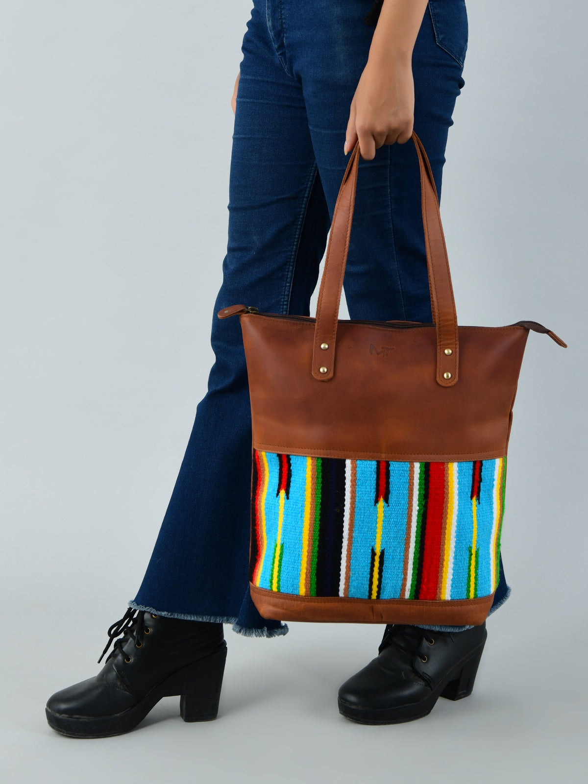 Classy Leather Bags Multicoloured Leather Tote Bag - AVBL MRKT (2)
