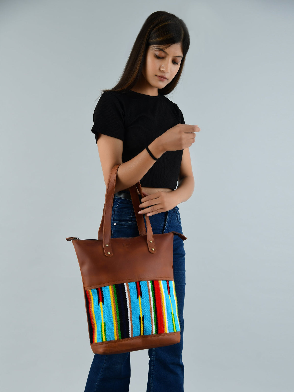 Classy Leather Bags Multicoloured Leather Tote Bag - AVBL MRKT (7)