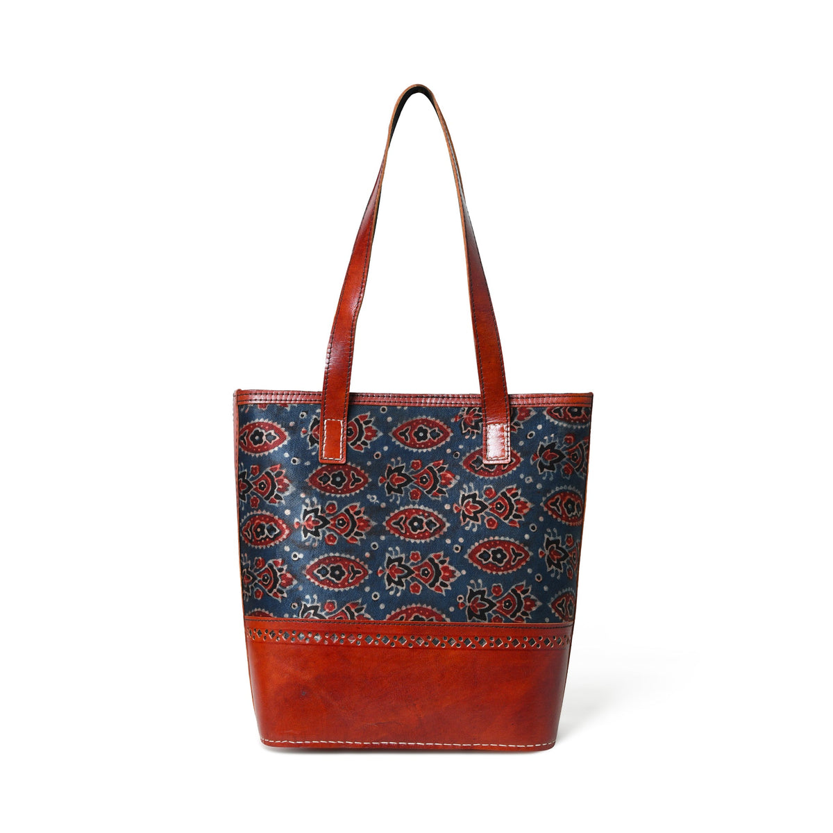 Classy Leather Bags Neela Ajrakh Leather Tote Bag - AVBL MRKT (5)
