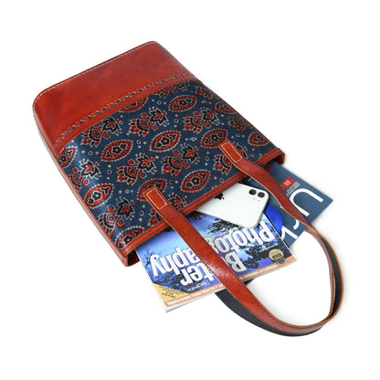 Classy Leather Bags Neela Ajrakh Leather Tote Bag - AVBL MRKT (8)