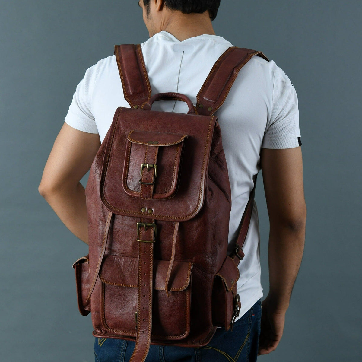 Classy Leather Bags Rictus Hiking Backpack- Walnut Brown - AVBL MRKT (2)