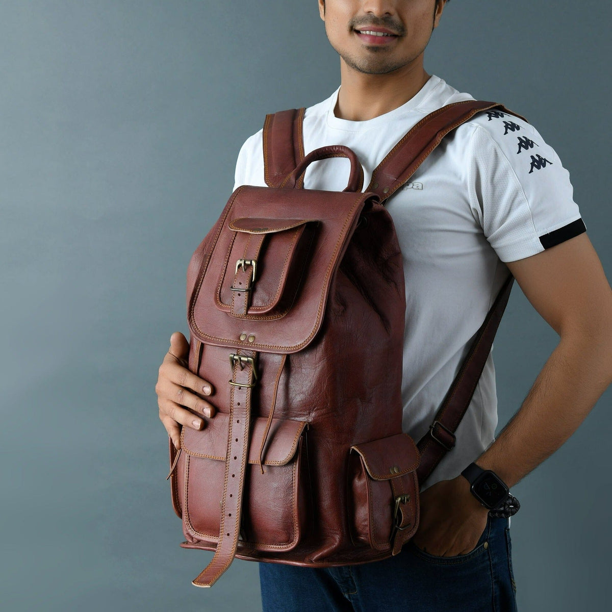 Classy Leather Bags Rictus Hiking Backpack- Walnut Brown - AVBL MRKT (6)