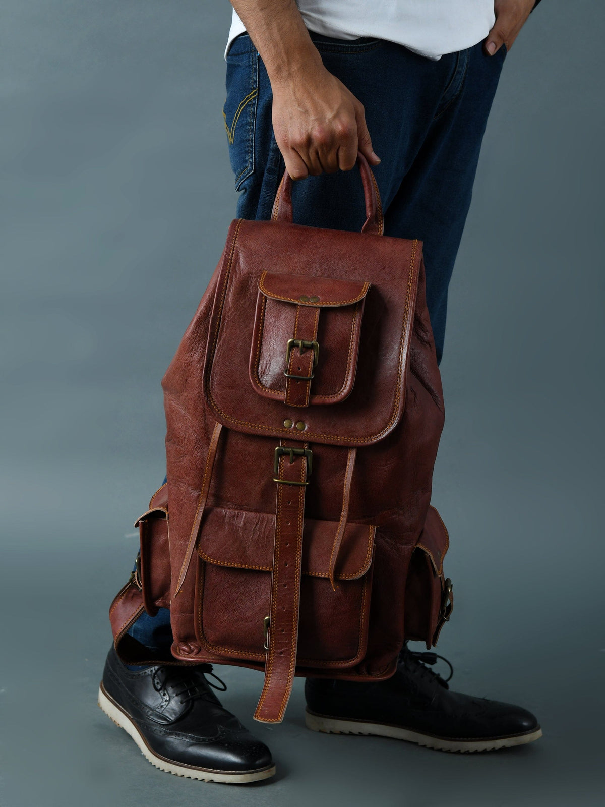 Classy Leather Bags Rictus Hiking Backpack- Walnut Brown - AVBL MRKT (8)