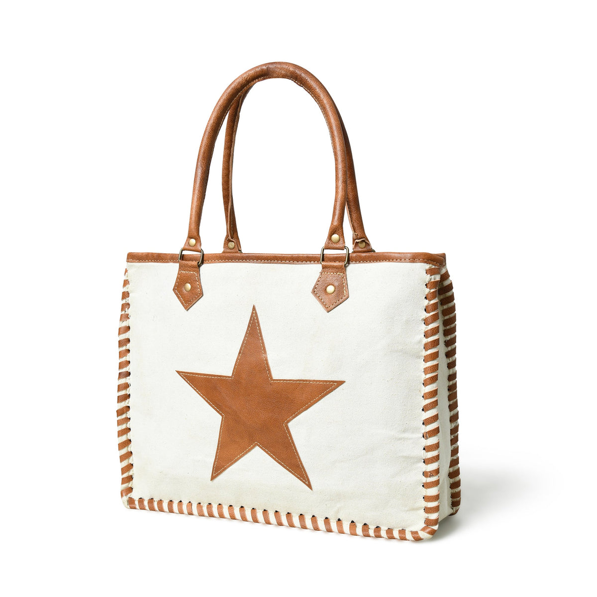 Classy Leather Bags Star Upcycled Canvas Shoulder Tote - AVBL MRKT (1)