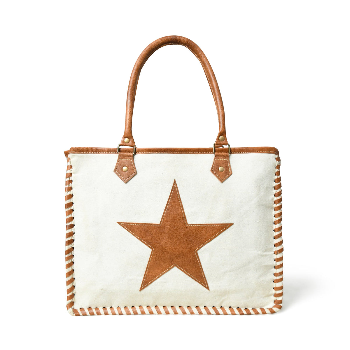Classy Leather Bags Star Upcycled Canvas Shoulder Tote - AVBL MRKT (2)