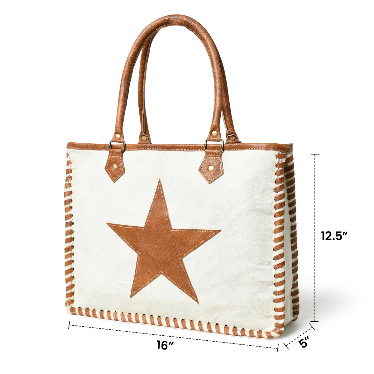 Classy Leather Bags Star Upcycled Canvas Shoulder Tote - AVBL MRKT (7)
