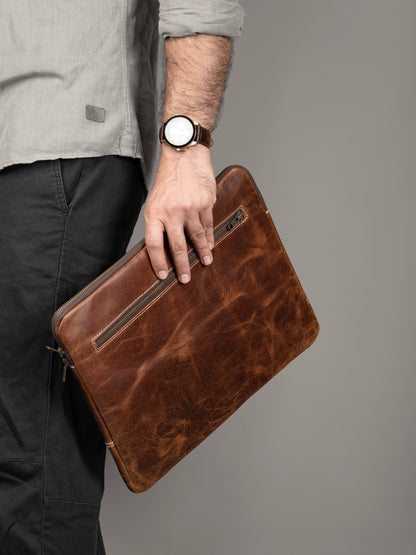 Classy Leather Bags Tan Laptop Sleeve - AVBL MRKT (2)