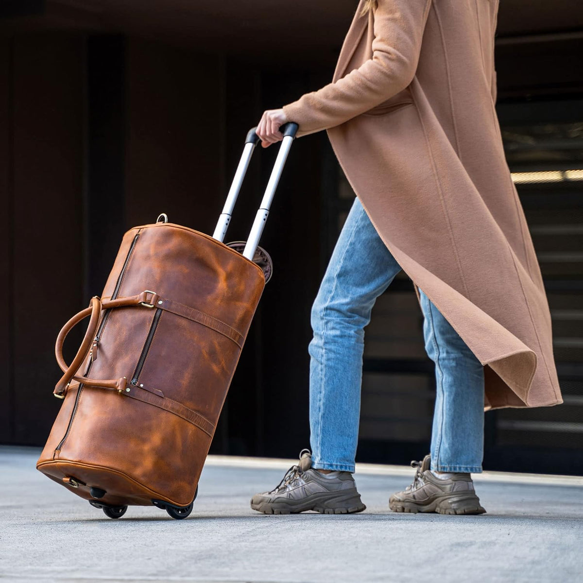 Classy Leather Bags Tan Leather Trolley Bag 44L - AVBL MRKT (2)