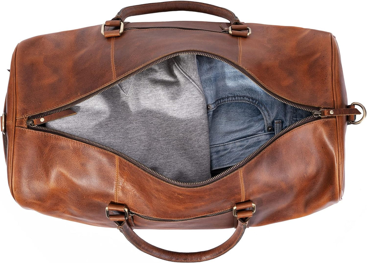 Classy Leather Bags Tan Leather Trolley Bag 44L - AVBL MRKT (3)