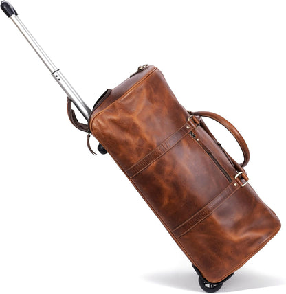 Classy Leather Bags Tan Leather Trolley Bag 44L - AVBL MRKT (6)
