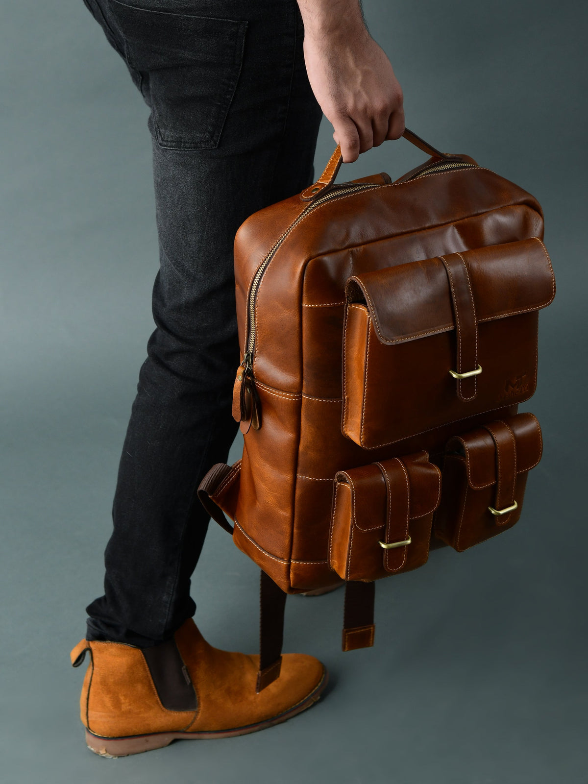 Classy Leather Bags Tan Portland Laptop Backpack - AVBL MRKT (4)
