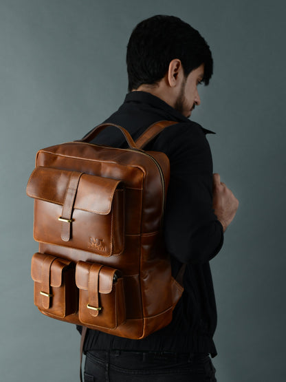 Classy Leather Bags Tan Portland Laptop Backpack - AVBL MRKT (5)