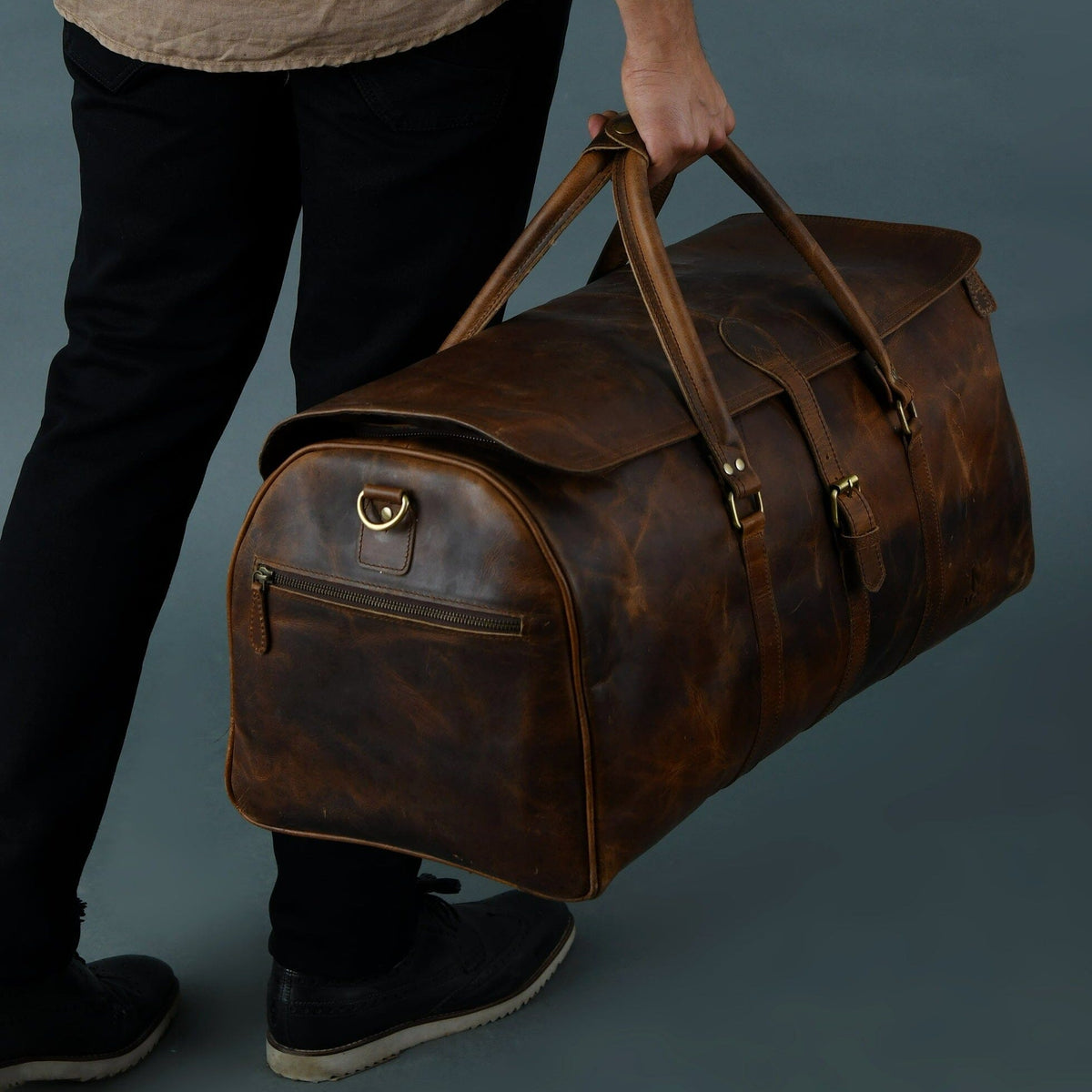 Classy Leather Bags The Bolton Flap Duffel- Brown - AVBL MRKT (3)