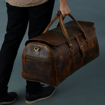 Classy Leather Bags The Bolton Flap Duffel- Brown - AVBL MRKT (3)