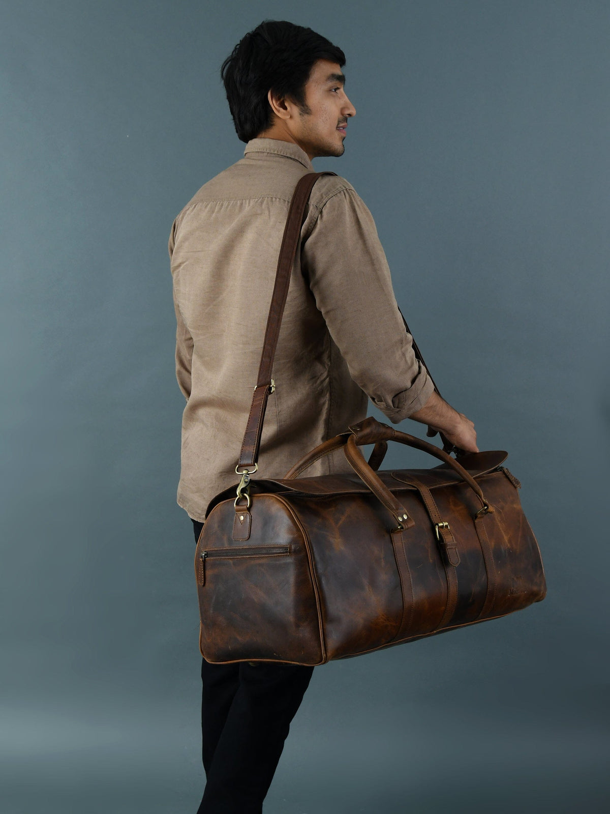 Classy Leather Bags The Bolton Flap Duffel- Brown - AVBL MRKT (6)