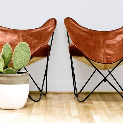Classy Leather Bags The Cognac Vintage Butterfly Chair - AVBL MRKT (3)