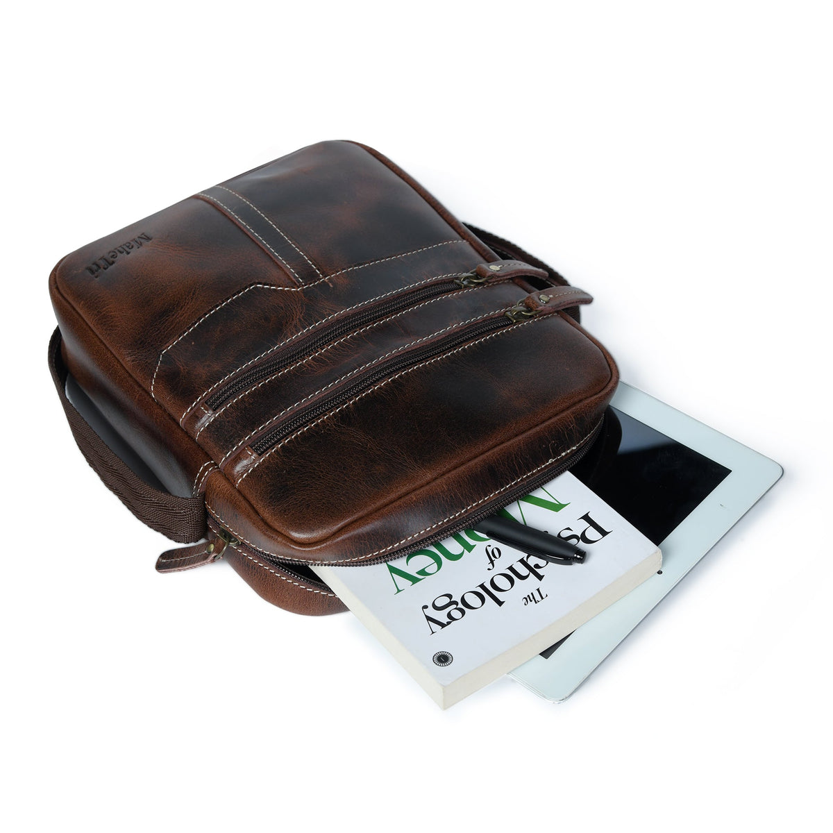 Classy Leather Bags The Compact Messenger- Dark Brown - AVBL MRKT (2)