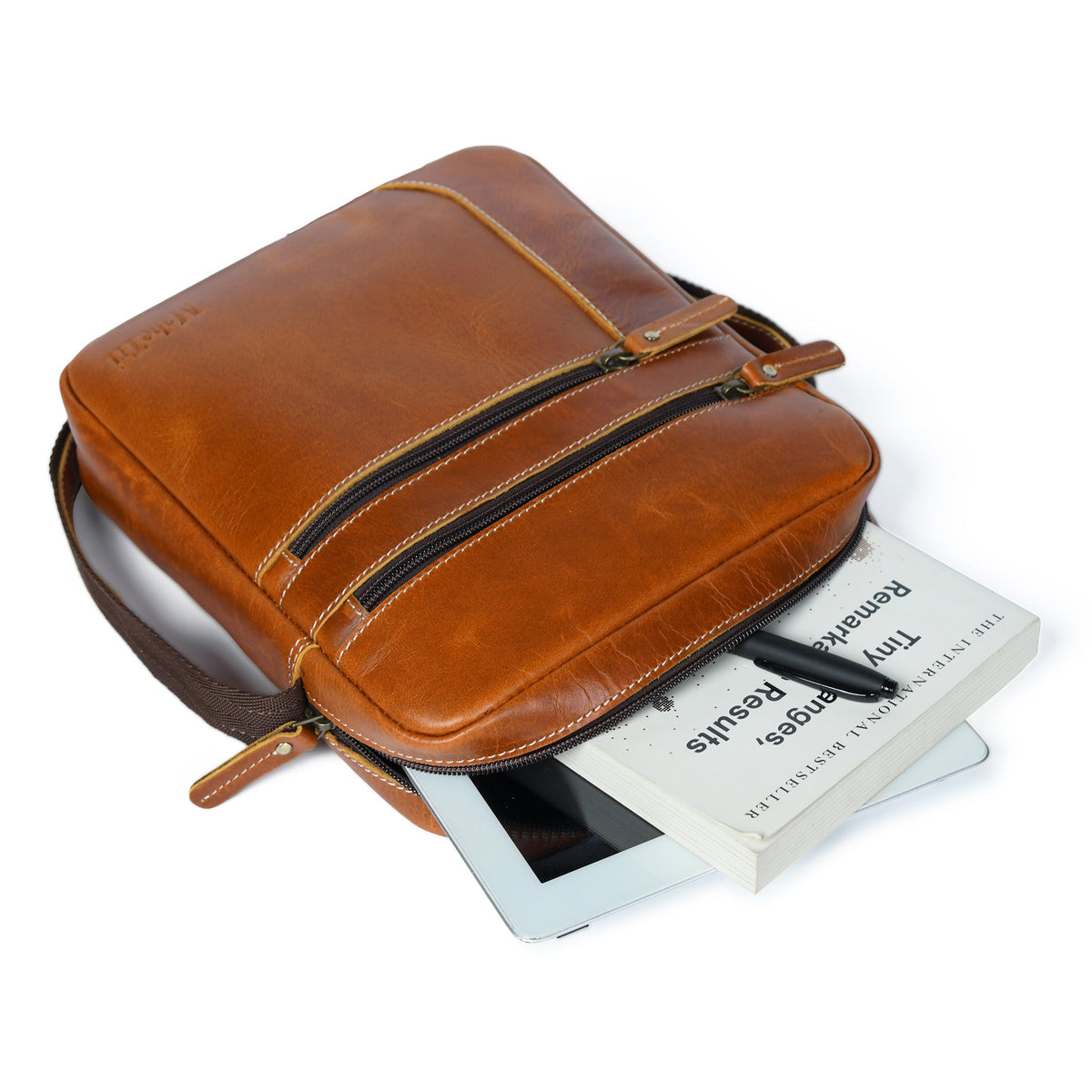 Classy Leather Bags The Compact Messenger- Tan - AVBL MRKT (2)