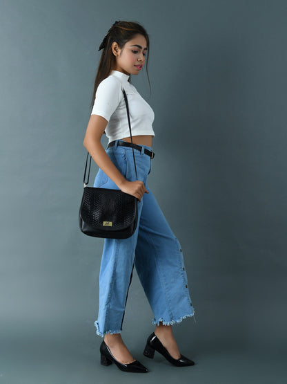 Classy Leather Bags The Croco Satchel- Black - AVBL MRKT (5)
