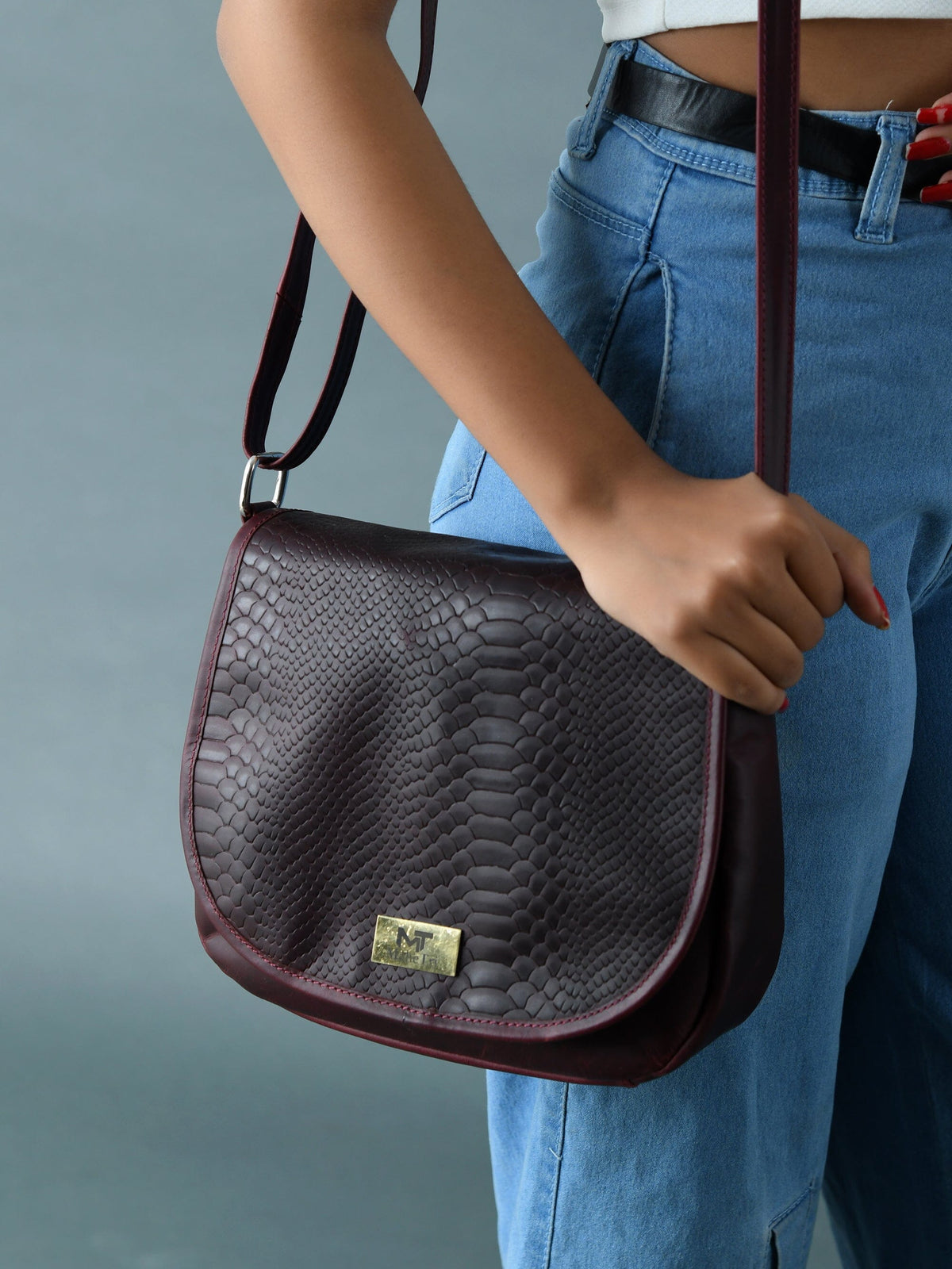 Classy Leather Bags The Croco Satchel- Cherry Red - AVBL MRKT (2)