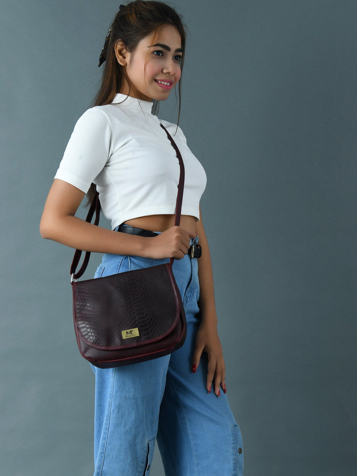 Classy Leather Bags The Croco Satchel- Cherry Red - AVBL MRKT (4)