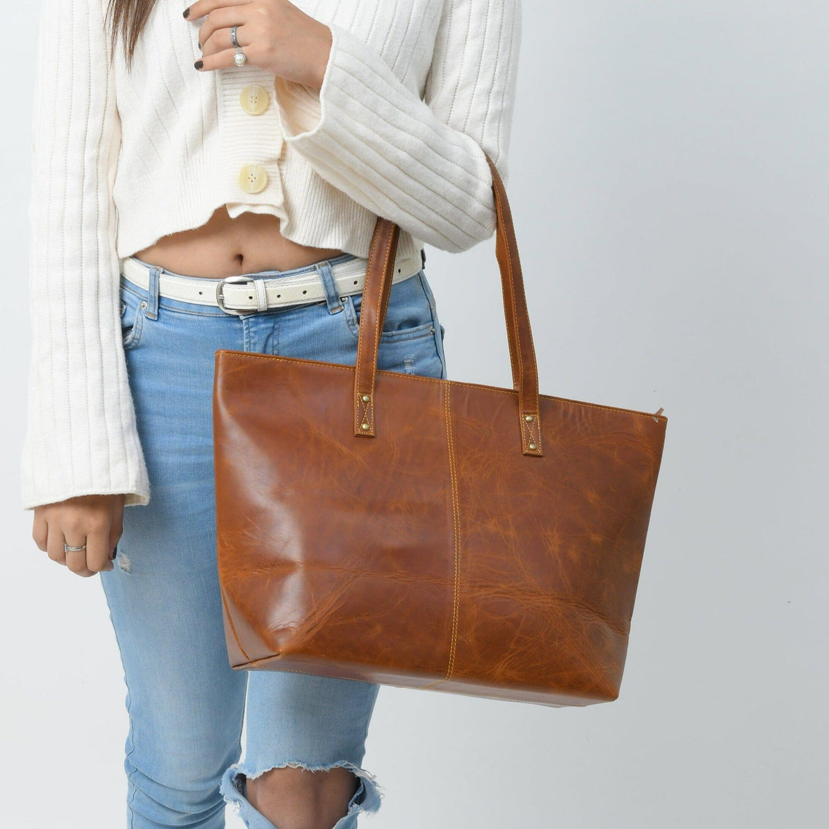Classy Leather Bags The Kim Tote Bag- Cocoa Brown - AVBL MRKT (2)