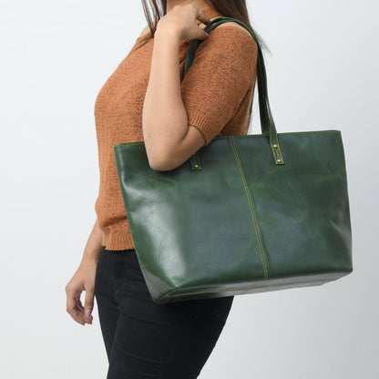 Classy Leather Bags The Kim Tote Bag - Green - AVBL MRKT (2)