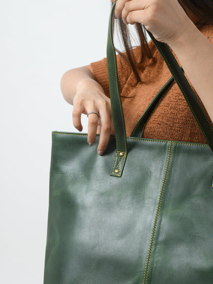 Classy Leather Bags The Kim Tote Bag - Green - AVBL MRKT (6)