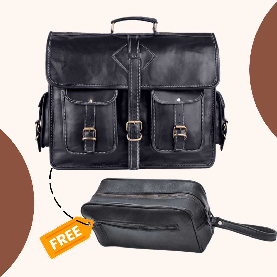 Classy Leather Bags The Retro Black + FREE Toiletry Bag - AVBL MRKT (1)