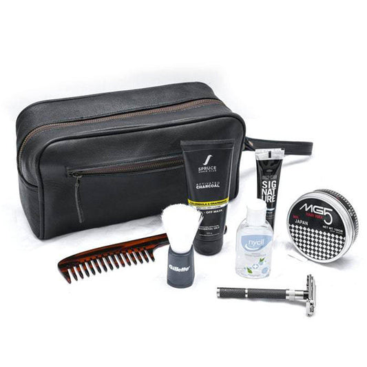 Classy Leather Bags The Single Section Toiletry- Black - AVBL MRKT (1)