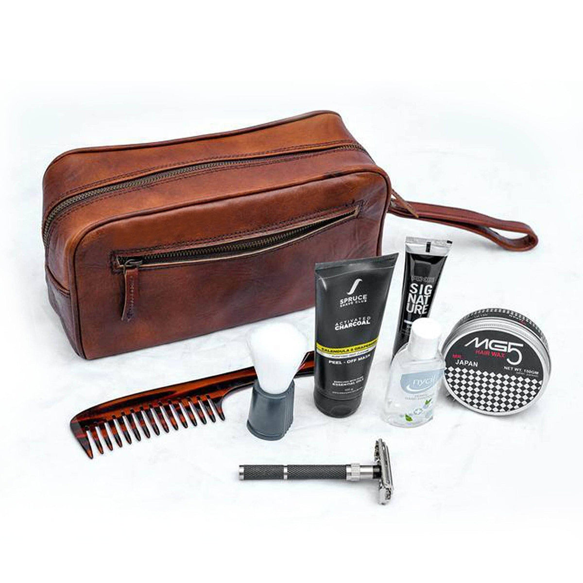 Classy Leather Bags The Single Section Toiletry- Brown - AVBL MRKT (1)