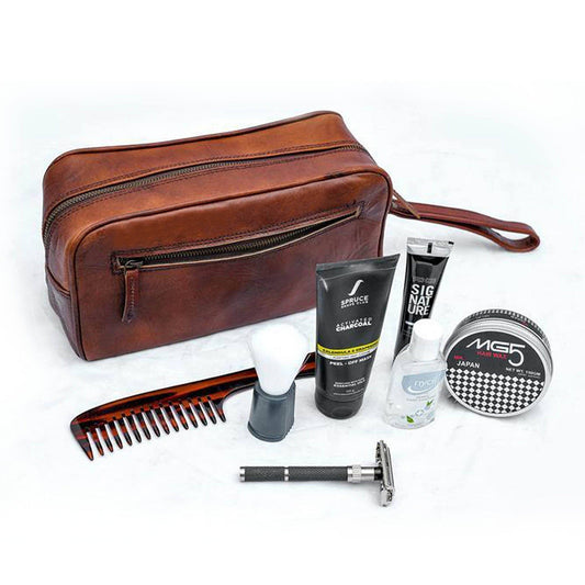 Classy Leather Bags The Single Section Toiletry- Brown - AVBL MRKT (1)