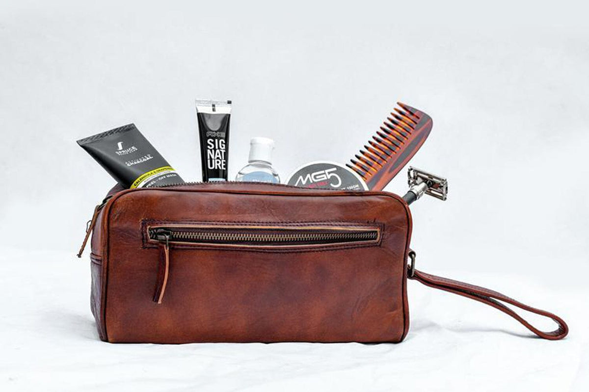 Classy Leather Bags The Single Section Toiletry- Brown - AVBL MRKT (4)