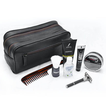 Classy Leather Bags The Twin Section Toiletry- Black - AVBL MRKT (1)