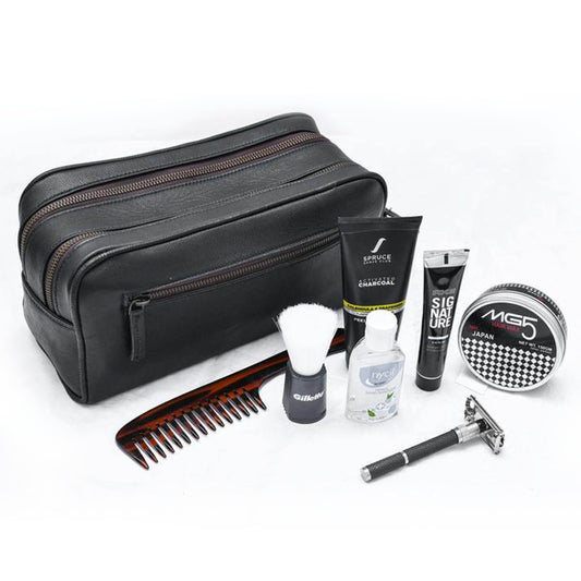 Classy Leather Bags The Twin Section Toiletry- Black - AVBL MRKT (1)